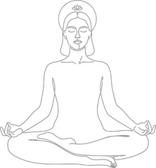 Minimalist illustration of a serene woman in lotus position radiating tranquility and enlightenment
