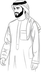 Line art illustration showcasing a man in traditional emirati attire conveying heritage