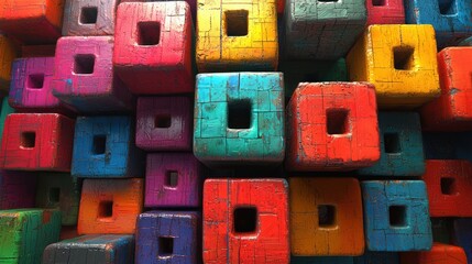 Colorful painted cubes background texture