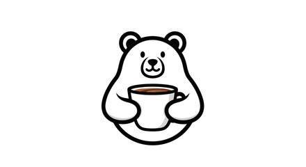 Cute cartoon polar bear holding a warm cup of coffee.