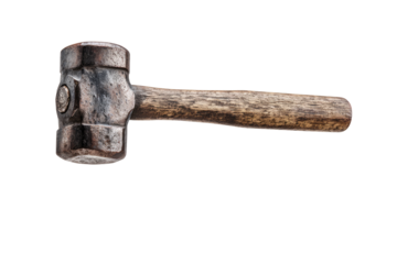 A rusty, heavy-duty hammer with a wooden handle