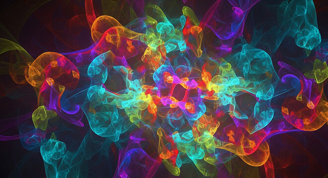 Abstract colorful fractal design with swirling shapes and vibrant hues on a dark background ai generated