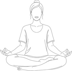 Serene mindfulness: A minimalist illustration of a woman practicing meditation in the lotus