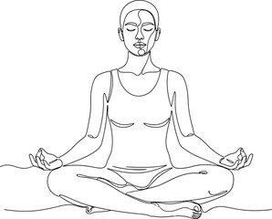 Minimalist continuous line drawing of woman meditating, fostering mental wellbeing and inner peace