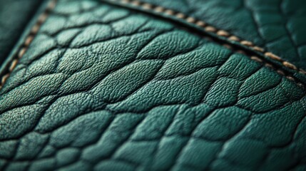Close-up teal leather texture, stitching detail, accessory