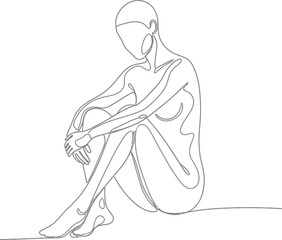 Minimalist continuous line drawing expressing introspection and contemplation of a female figure