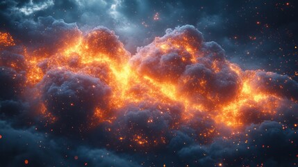 Fiery Cloud Explosion, Night Sky, Dramatic VFX, Fantasy Background