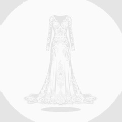 Elegant white lace wedding gown with long sleeves on a soft gradient background provides modern