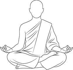 Line art illustration portraying serene figure in meditative lotus pose focused on mindfulness