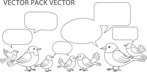 Chirping dialogue: A flock of birds in conversation with customizable speech bubbles vector design