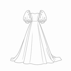 Ethereal simplicity: An elegant gown illustration with dramatic balloon sleeves and flowing lines