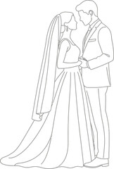 Elegant monochrome illustration of a wedding couple's intimate connection and commitment