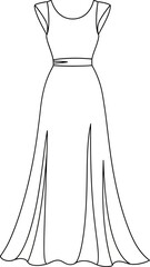 Elegant gown outline illustration showcasing minimalist design and flowing silhouette suitable for