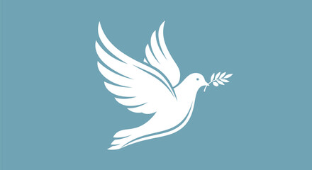 White dove of peace flying with an olive branch.