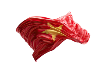 A vibrant, digitally rendered image of the Vietnamese flag billowing in the wind.  The flag's rich crimson red fabric is depicted with flowing, dynamic folds.