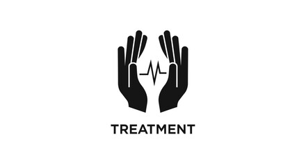 Fototapeta premium Treatment icon with hands and heartbeat line.