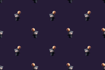 Seamless holiday pattern for Halloween with cheerful vampires, funny ghosts and witches