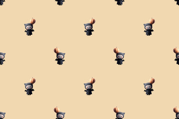 Seamless holiday pattern for Halloween with cheerful vampires, funny ghosts and witches