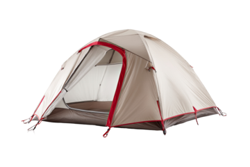 Beige dome tent, open doorway, interior view