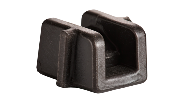 Black plastic connector, studio shot, industrial background, website use