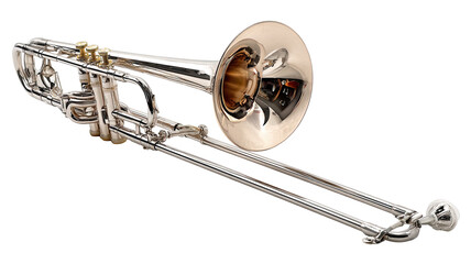 Polished trombone, angled view