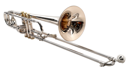 Polished trombone, angled view