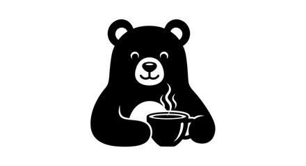 Bear Holding Coffee Cup Illustration.