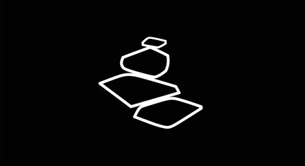 Minimalist white line art of stacked balancing stones.