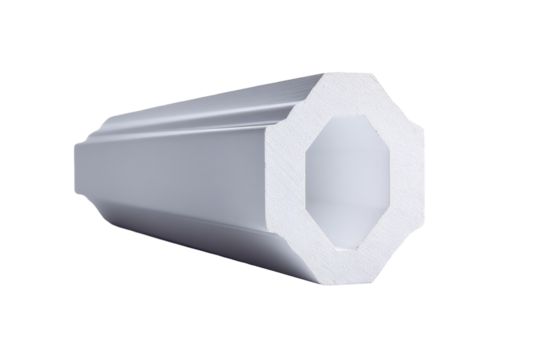 Octagonal plastic tube, studio shot, white background, industrial design