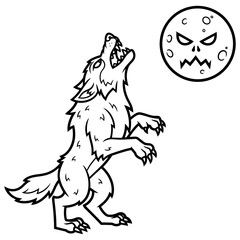 Werewolf Howling at Evil Moon Illustration