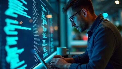 Man working and installing update process. Software updates or operating system upgrades to keep your device up to date with enhanced functionality in new versions and improved security. - Powered by Adobe