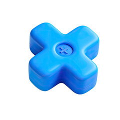 3D rendered, stylized blue plus sign.  A vibrant, light-blue, rounded cross-shaped object, seemingly a button or control.  Small, light-blue center plus sign.  Smooth, almost jelly-like texture