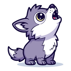 Fototapeta premium Cute Cartoon Wolf Pup Howling at the Sky