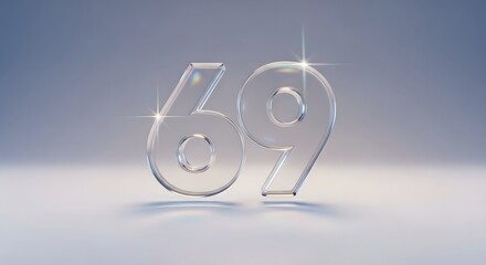 Transparent glass numbers 69 on a light gray background.