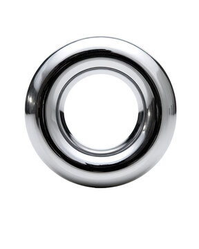 Chrome grommet, close-up, studio shot, black background, craft supply
