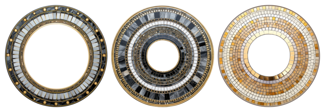 PNG Intricate circular mosaic designs, element set on transparent background