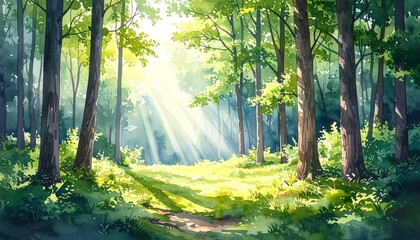 Obraz premium Sunlight streams through a lush forest (4)