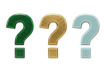 Isolated three colorful question marks, symbol of doubt, curiosity, quiz, or unknown