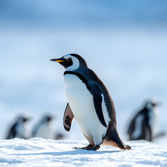 Obraz premium Chinstrap Penguin Standing on Antarctic Ice in Natural Habitat