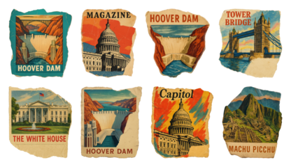PNG Vintage travel sticker collection, element set on transparent background