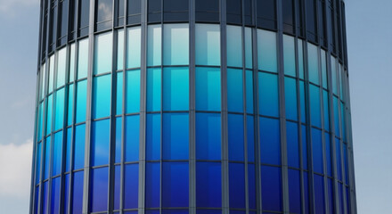 Modern architecture building with blue glass facade and sky view for real estate and construction design