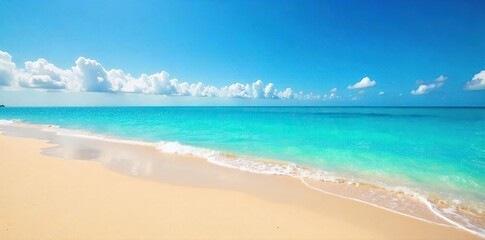 Golden sand meets turquoise ocean under a vibrant blue sky Perfect for summer vacation imagery, travel brochures, and relaxation themes , summer, sand dune, sea