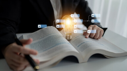 Blockchain structure showing distributed data blocks linked with encryption, representing secure...