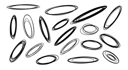 Assorted elliptical rings and ovals set — dynamic oval shapes and ring outlines in varying thicknesses for design accents, frames, and modern graphic elements