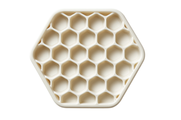 Hexagonal, light beige, honeycomb-patterned dish