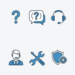 Create Help and support icon set. Assistance, guidance, question, customer service and aid symbols for communication and problem solving. Solid vector icons collection.