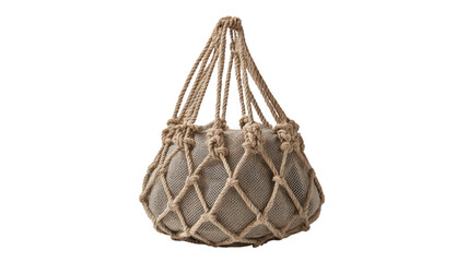 Obraz premium Beige rope bag, studio shot, textured background, plant holder