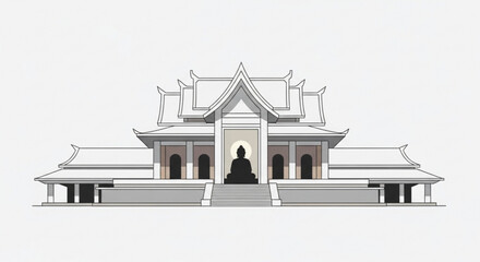Illustration of a buddhist temple with a statue of buddha for religious and cultural purposes
