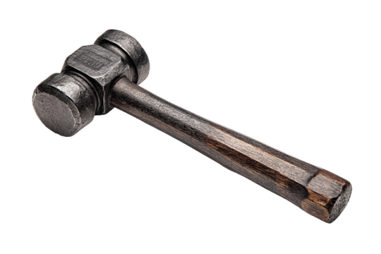 Metal hammer with wooden handle