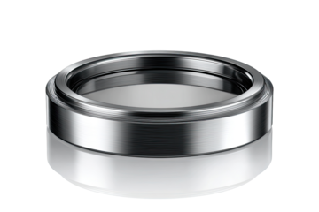 Men's brushed-metal wedding band, studio shot, reflective surface, jewelry advertising